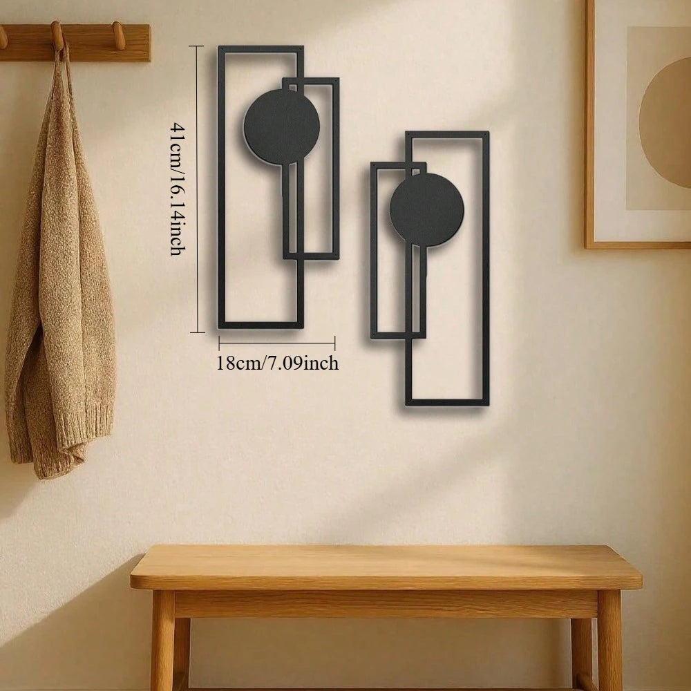 Sleek Metal Wall Sculpture - Geometric Rectangles & Solid Circle Designs, Modern Home Decor for Bedroom Living Room Bathroom