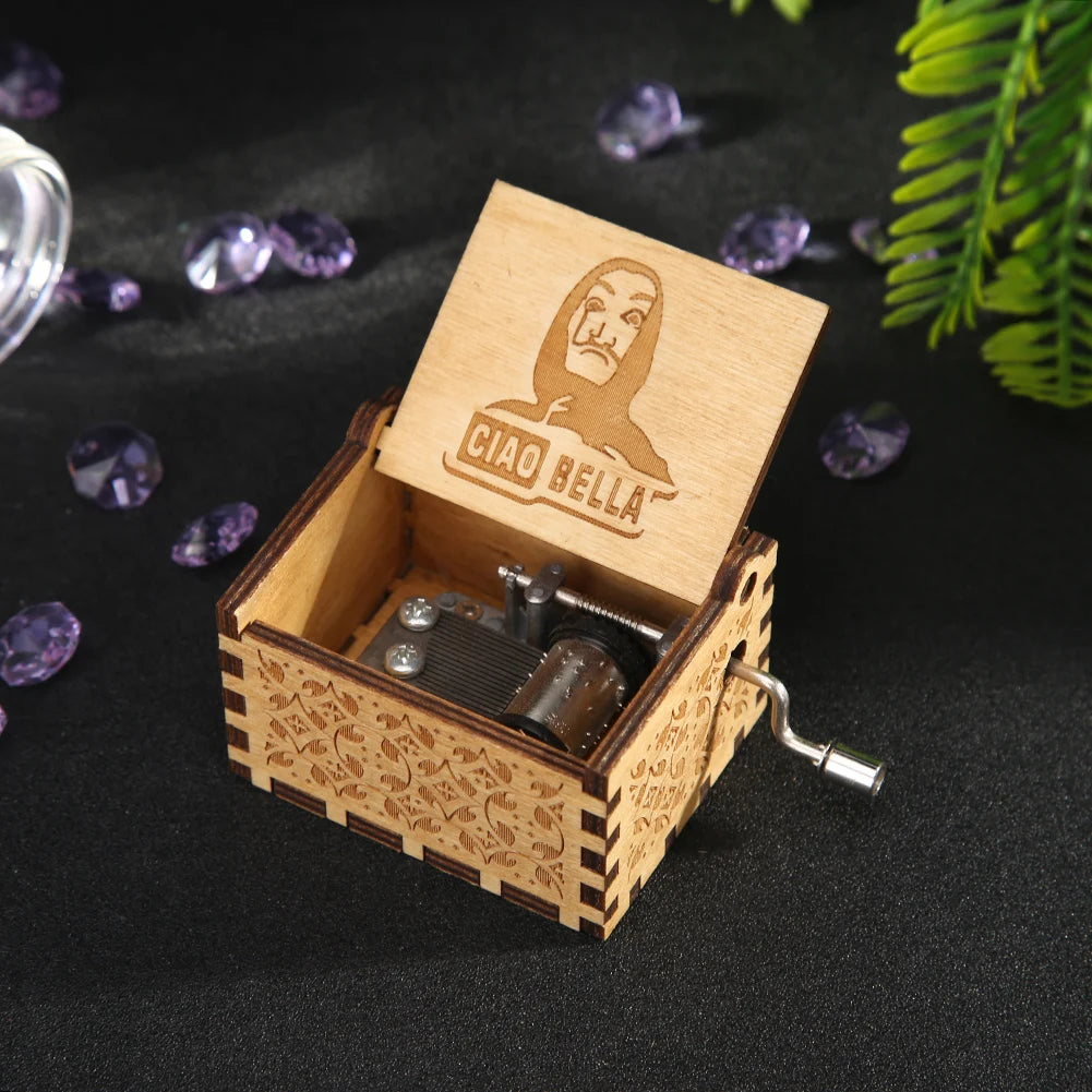 Retro Carved Hand Cranked Music Box Creative Chic Mini Ornaments Household Musical Box Home Decor Halloween Christmas Gifts