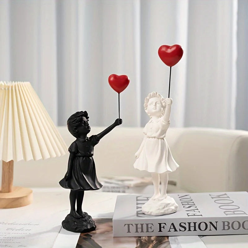 Girl with Balloon Statue, Girl's Love Balloon Art Sculpture, Resin Crafts Home Statues, Girl with Balloon Resin Sculpture Figure