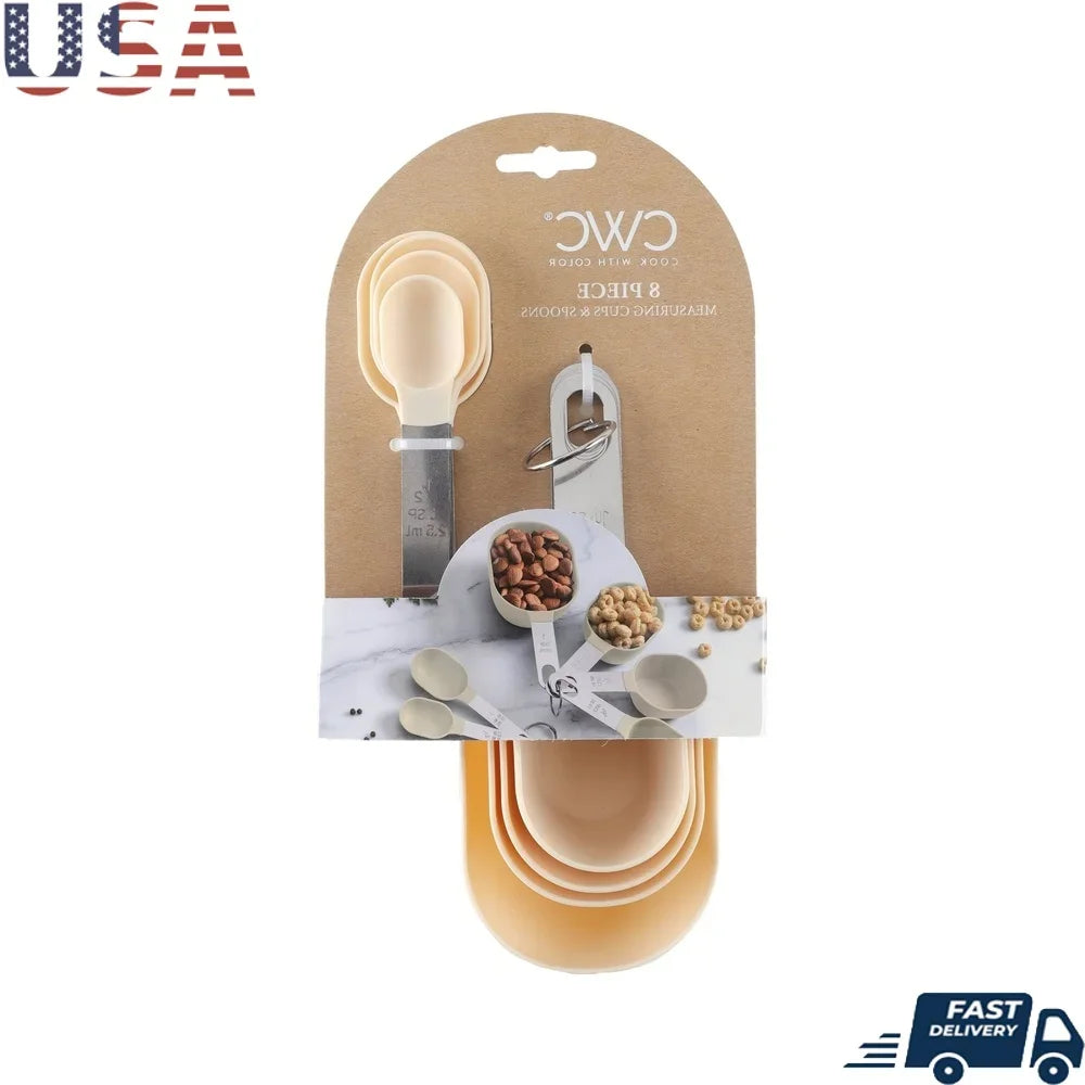 8-Piece Measuring Cup Spoon Set Essential Kitchen Tools Precision Cooking Baking Dishwasher Safe Clear Markings Nesting Design