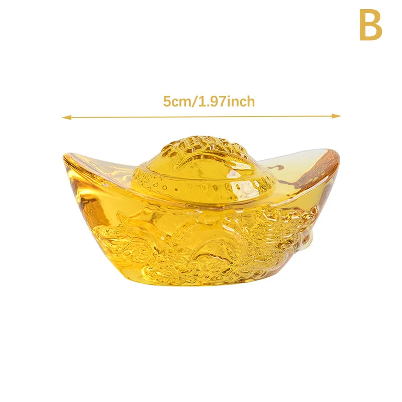 Chinese Style Citrine Ingot Gold Crystal Glass Colored Glaze Wealth Money Feng Shui Craft Figurines Home Decor