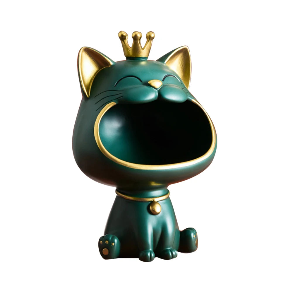Lucky Cat Statue Decoration Resin Big Mouths Cat Statue Creative Small Items Container Cute Desktop Storage Accessories