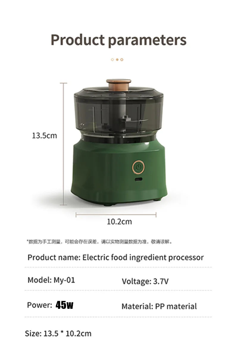 Kitchen Food Shredder Vegetable Meat Grinder 350ml Mini Wireless Electric Garlic Press Dual Purpose Garlic Puree Usb Charging