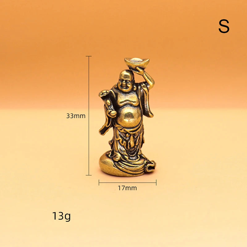 Maitreya Buddha Miniatures Figurines Brass Small Statue Ornaments Home Decor Craft for Living Room Desk Decoration