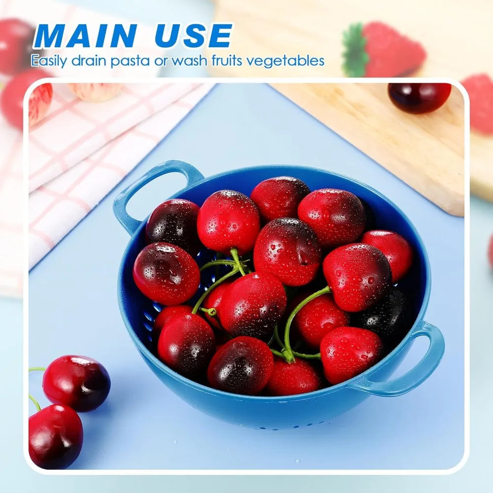 4 Pack Mini Colander for Kitchen Plastic Berry Strainer with Double Handles 7.5 x 6 x 3 Inch Small Colander Strainer for Fruits