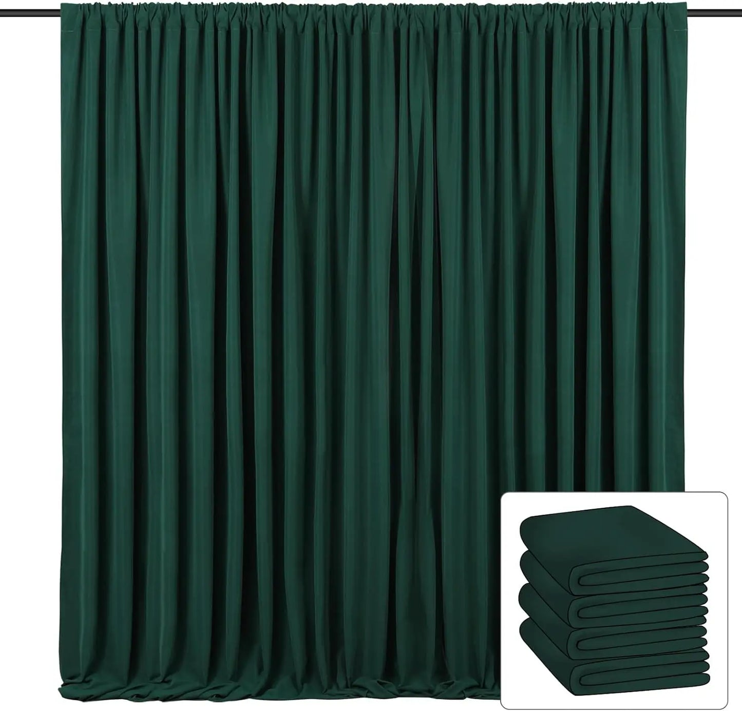 20ft x 10ft Curtains Dark Green Backdrop Curtains for Parties Wedding Stage Curtains Rod Pocket Sliding Drapes Backdrop Curtain