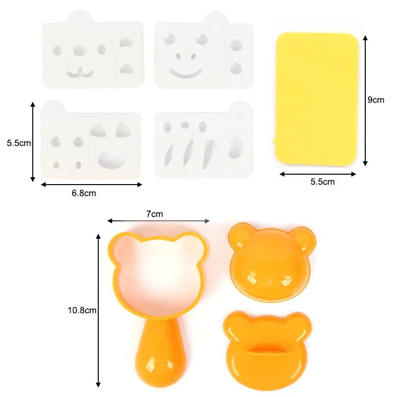 Rice Ball Mold Set Chicken Bear Kawaii Sushi Curry Rice Mould Pattern Bento Accessories Seaweed Cutter Kitchen Tools