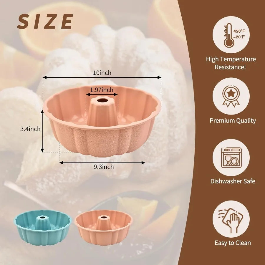 2 Pack Silicone Bundt Cake Pan Nonstick10 Inch Silicone Cake Molds Pound Cake Pan Baking Pan for Jello Gelatin Cake Brownie and