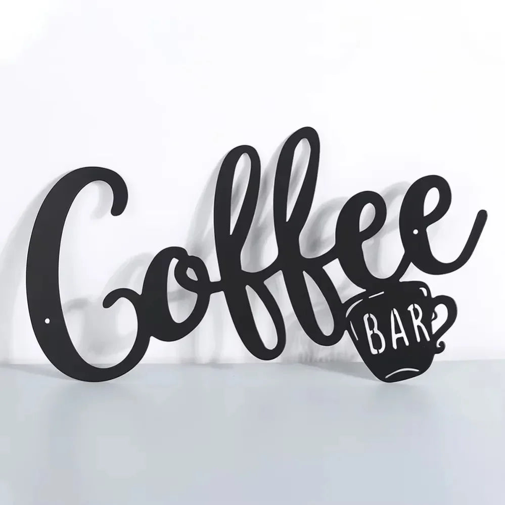 1pc Black Metal Coffee Cup Wall Sign – Stylish Hanging Decor for Coffee Bars & Home