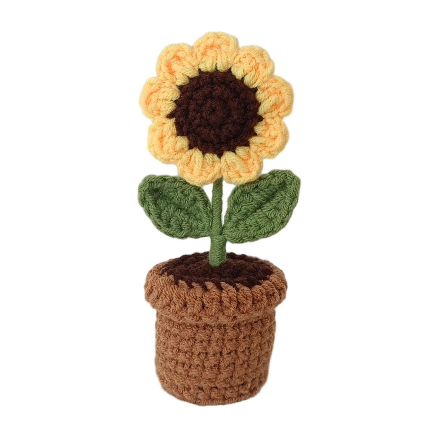 New Hand Knitting Potted Plants Handwoven Rose Sunflower Tulip Crochet Flower Bouquet Potted Ornament Table Home Room Decoration