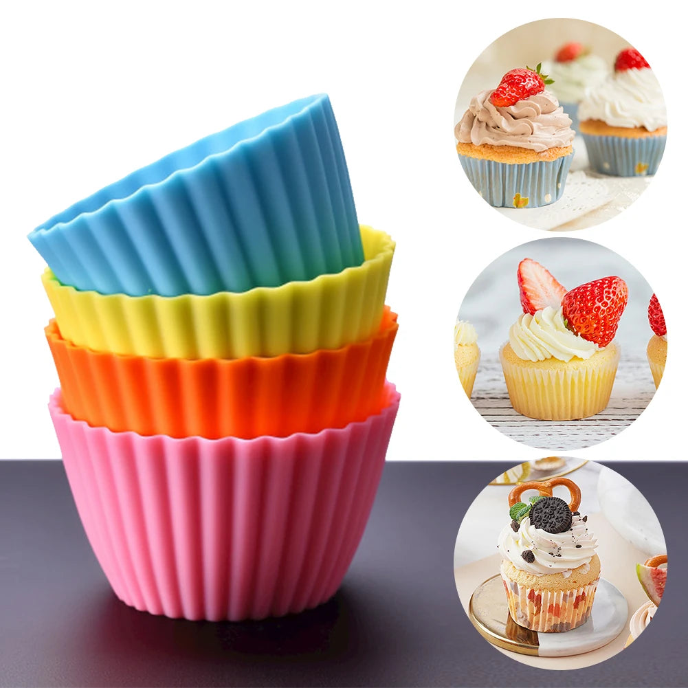 12 Pcs Bake Cupcake Mold Reusable Silicone Baking Cup Dessert Pudding Ramekin Holders Kitchen Baking Cup Muffin Cupcake Liners