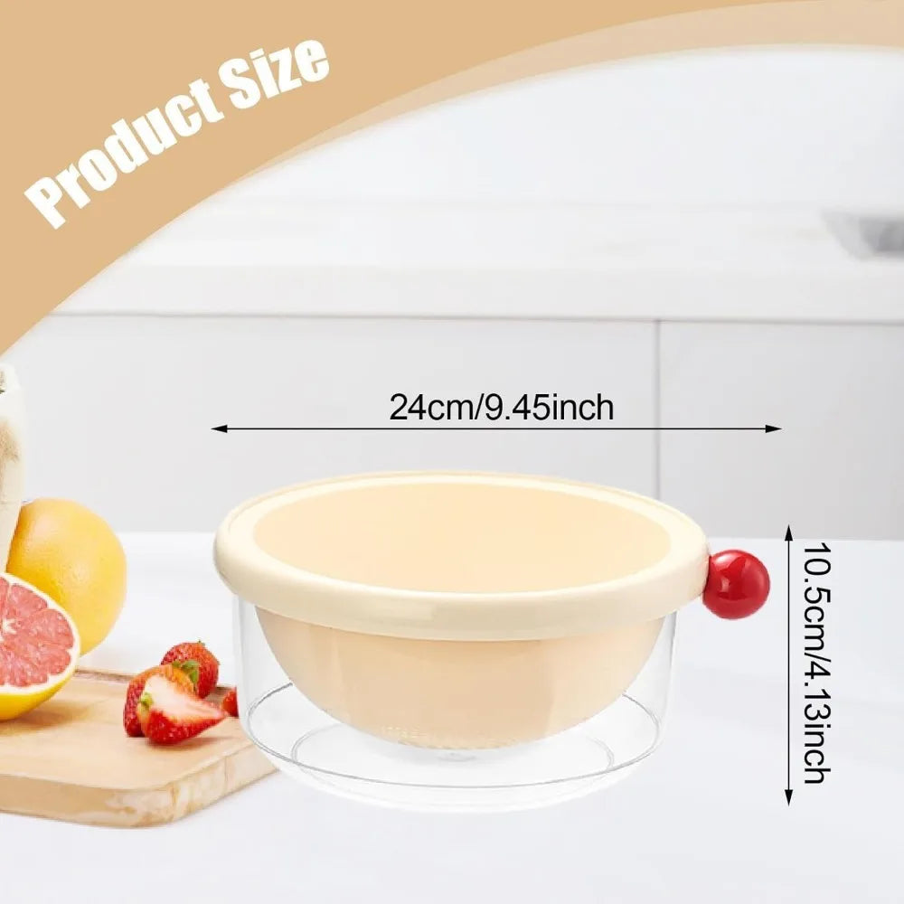 Kitchen Strainer Colander Bowl Drain Bowl Double Layer Home Multifunctional 2 in Colander Set for Food Mixing Salad, White 24x10