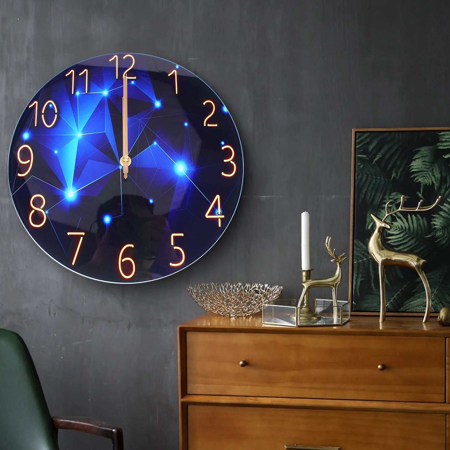 12Inch Wall Clock Silent Large Wall Clock Glass Wall Clock Battery Operated Blue Decorative Wall Clocks