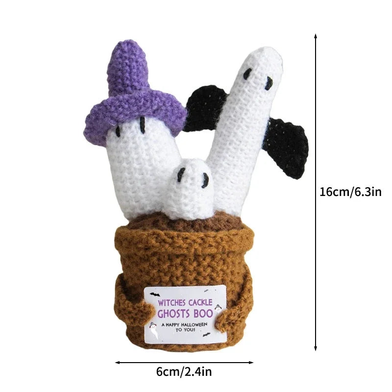 Halloween Pumpkins Crochet Punpkin Ghost Sunflower Desktop Ornament Decoration Halloweren Gift Potted Plant Summerween