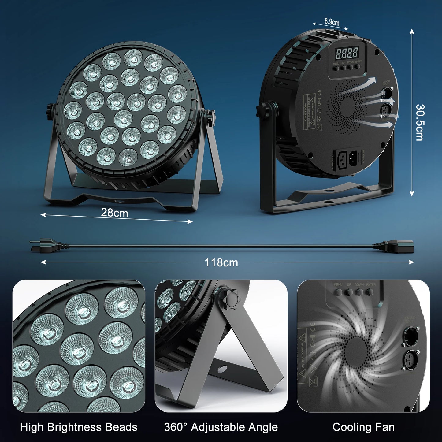U'King 4PCS LED Flat Par Lighting 27x8W 4IN1 RGBW LED Par Light DMX512 Stage Light Effect for DJ Disco Bar Concert Christmas