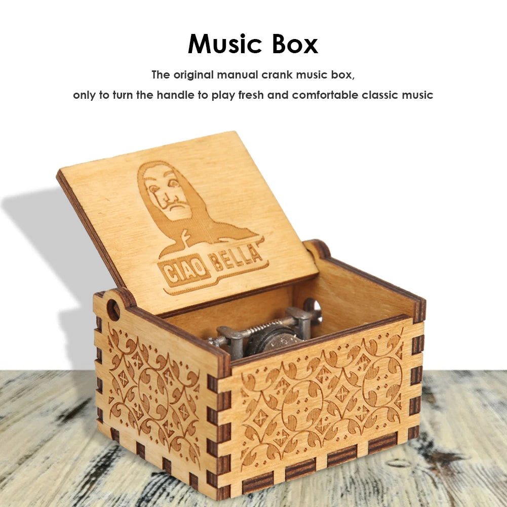 Retro Carved Hand Cranked Music Box Creative Chic Mini Ornaments Household Musical Box Home Decor Halloween Christmas Gifts