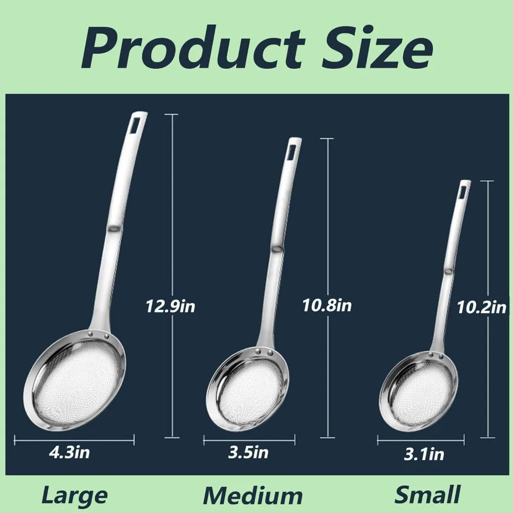 Stainless Steel Fine Mesh Colander - Kitchen Sieve Spoon with Extra-Fine Mesh, Handle for Oil Filter & Food Strainer Tasks(Large