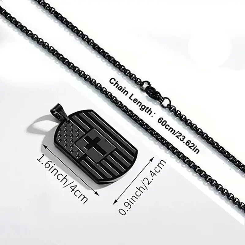 Stainless Steel USA Flag Bible Verse Cross Necklace