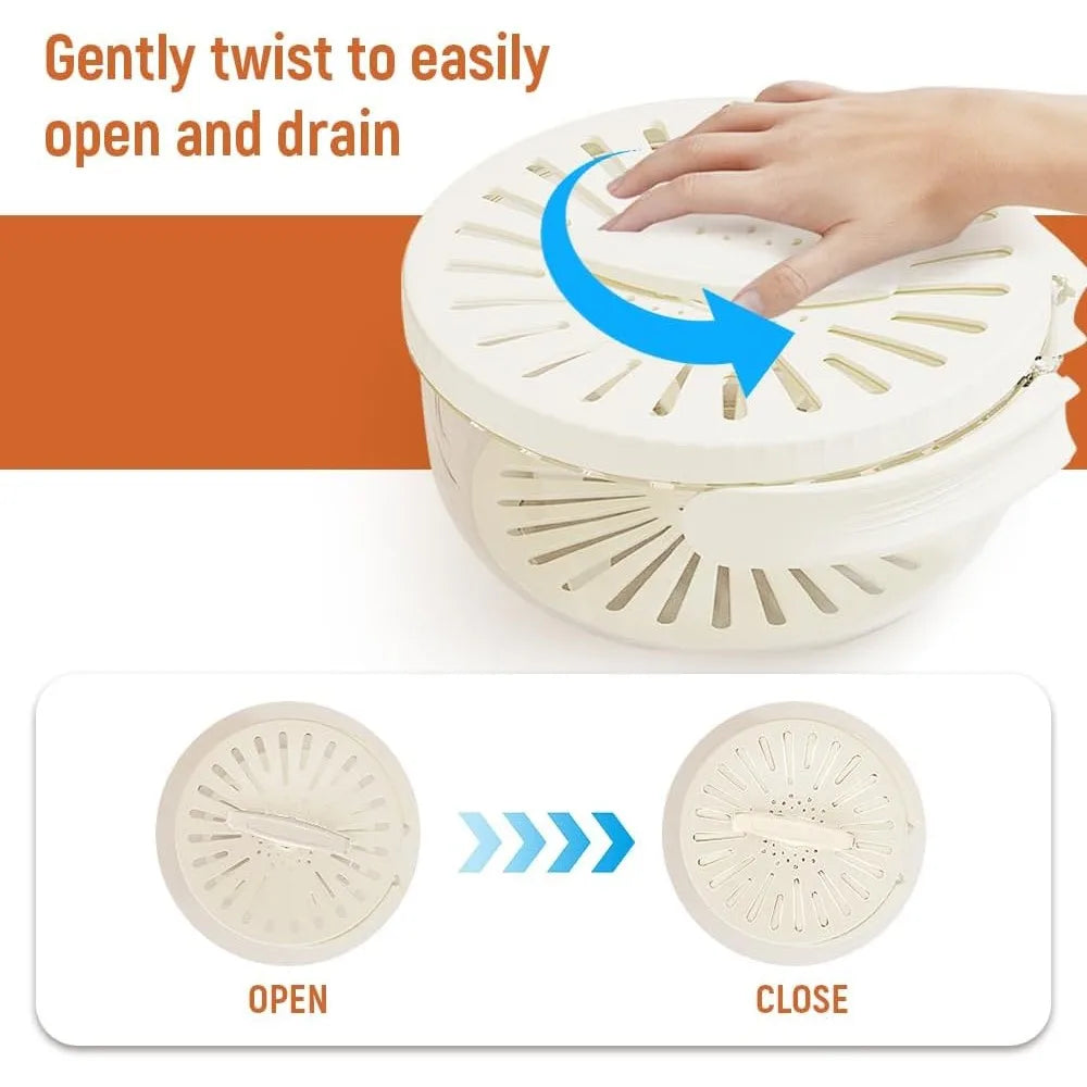 Fruit Storage Containers for Fridge, Bilayer Collapsible Fruit Washing Basket with Cover and Handle, Multifunctional Drain Bowl