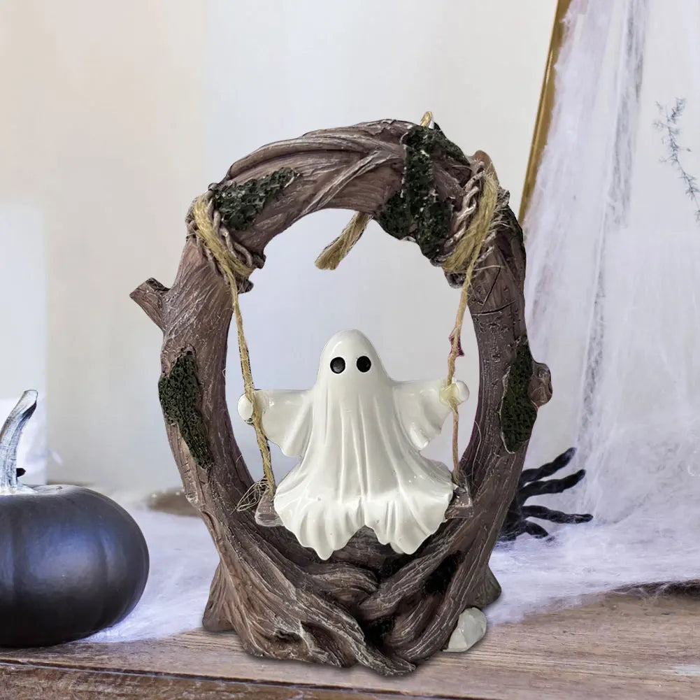 Halloween Funny Tree Hanging Ornaments White Ghost Swing Decorations Cute Swinging Ghost for Tabletop Centerpiece