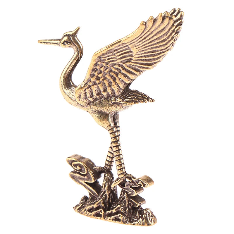1Pc Brass Crane Figurines Miniatures Desktop Ornaments Living Room Decorations Crafts Accessories Small Animal Statue Decor