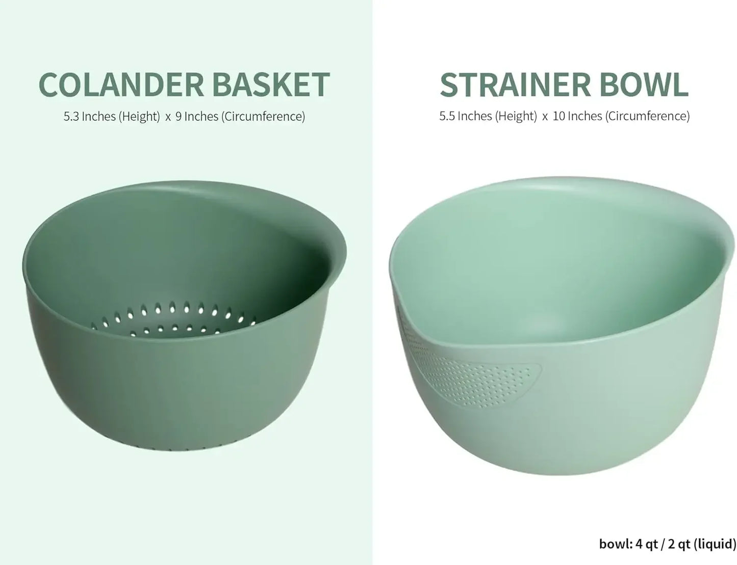 Rice Strainer and Kitchen Colander Set - Strain Rice, Quinoa and Small Grains - Soak, Wash and Drain Vegetables and Fruit - (4