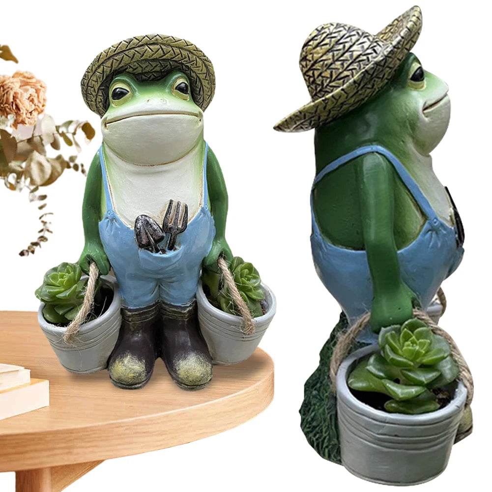 Frog Animal Ornament Resin Frog Succulent Flower Pot Creative Small Frog Figurine Planter for Indoor Outdoor Decor