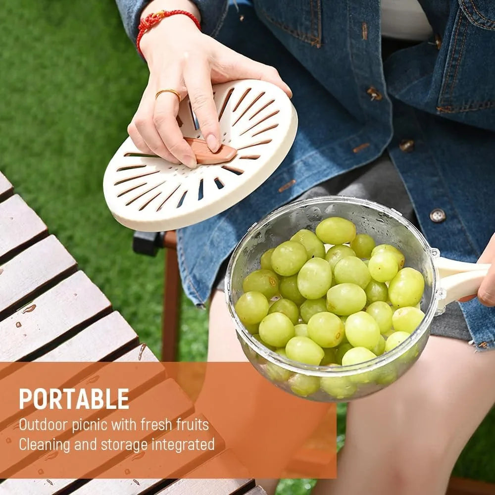 Fruit Storage Containers for Fridge, Bilayer Collapsible Fruit Washing Basket with Cover and Handle, Multifunctional Drain Bowl