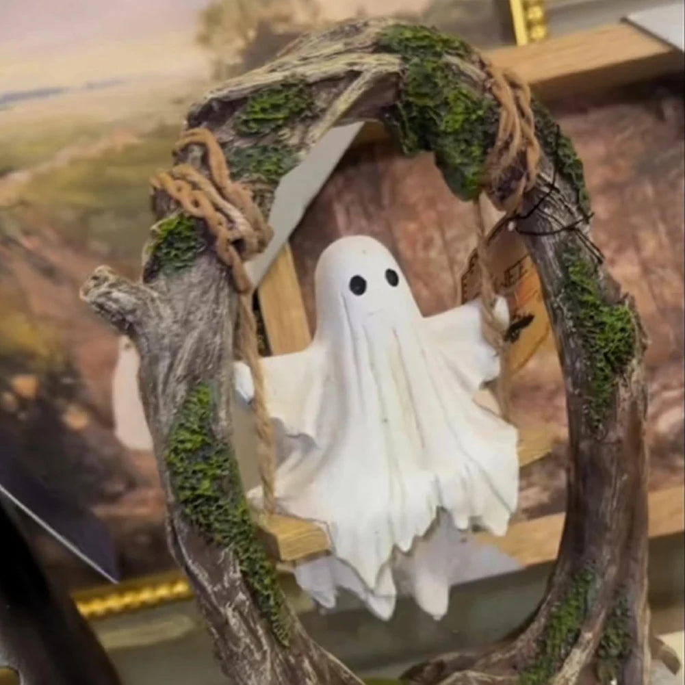 Swinging Ghost Ornament Multi-Purpose Cute Spooky Halloween Figurine Lovely Ghost Decorations for Desktop Bookshelf Decor