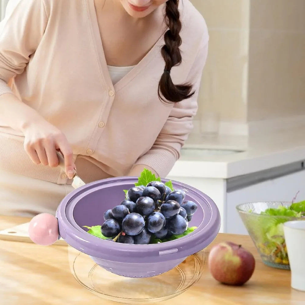 Kitchen Strainer Colander Bowl Drain Bowl Double Layer Home Multifunctional 2 in Colander Set for Food Mixing Salad, Violet 24x1
