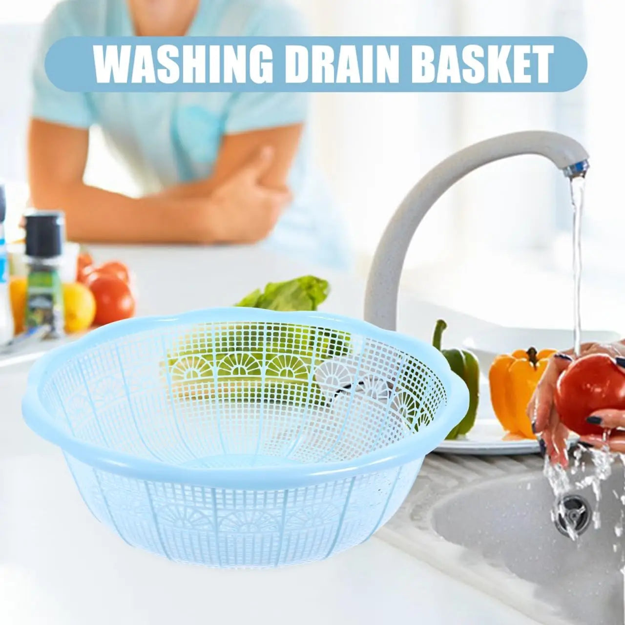 4pcs Plastic Rice Washing Basket and Strainer Set, Multifunctional Colander for Vegetables, Fruits, Pasta, and Dough Preparatio