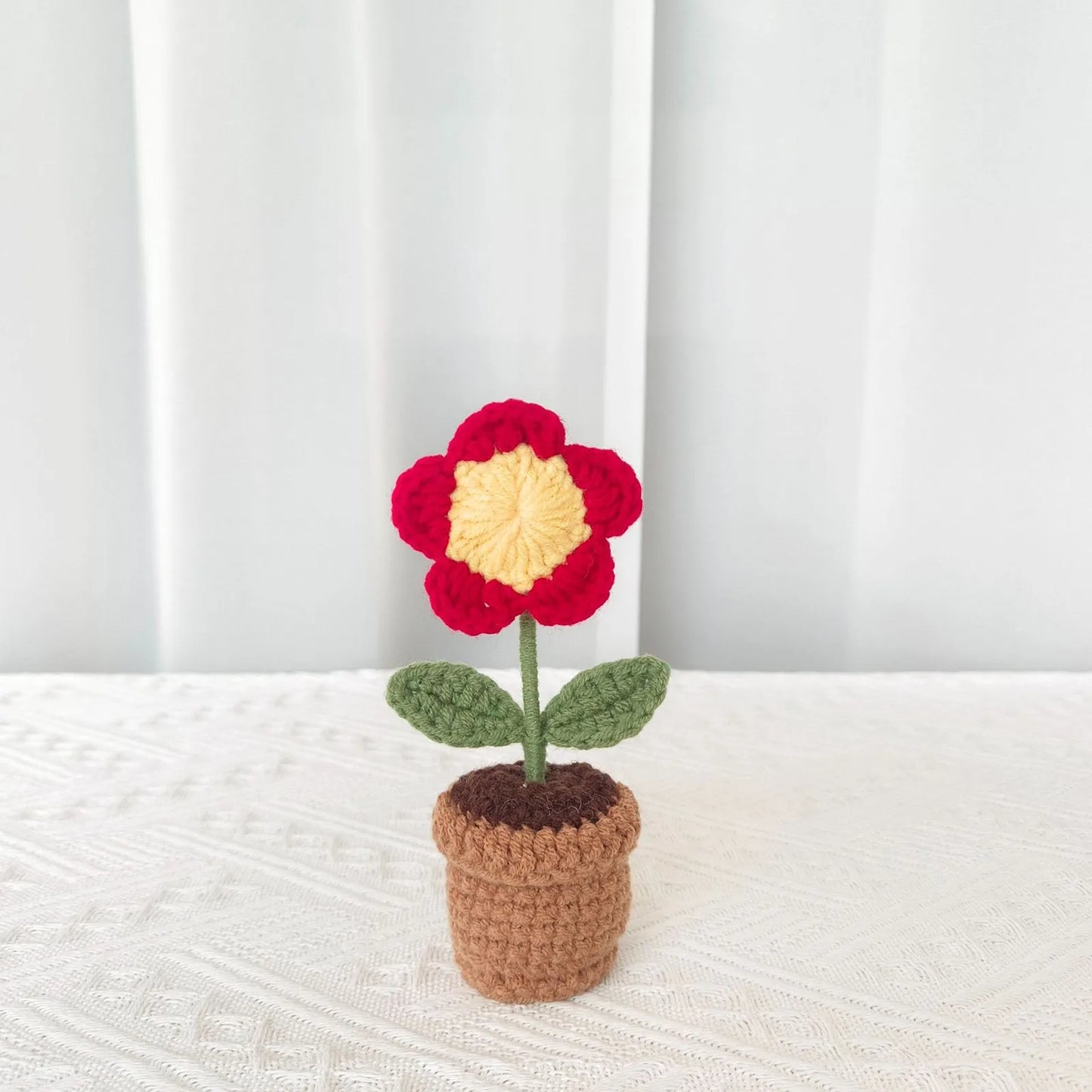 New Hand Knitting Potted Plants Handwoven Rose Sunflower Tulip Crochet Flower Bouquet Potted Ornament Table Home Room Decoration