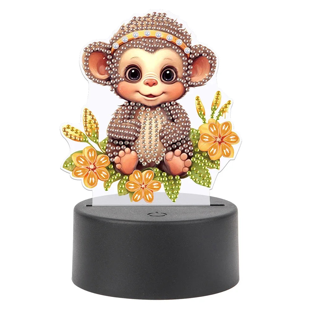 DIY Diamonds Painting Animals Table Lamp Handmade Diamond Mosaic Lamp LED Diamond Embroidery Night Lamp for Office Desktop Decor