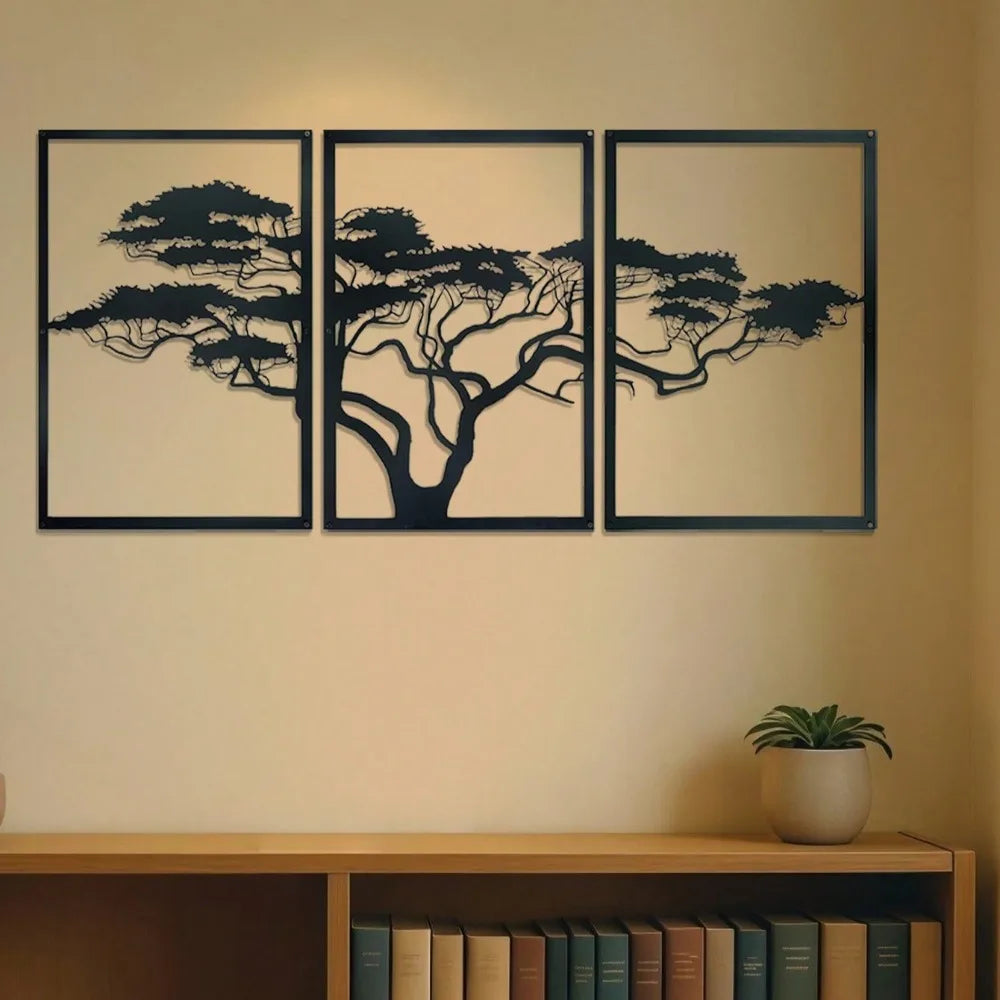 Premium 3-Piece Tree of Life Metal Wall Art Set - Elegant Black Bohemian Wall Decor for Living Room, Bedroom, Office, Bathroom