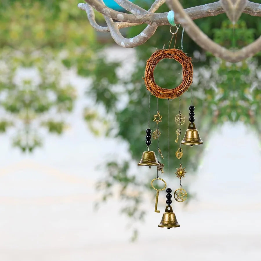 2 Pieces Witch Protection Door Hangers Wind Chimes Wreath Handmade Hanging Bells Wiccan Magic for Home Doorknob Witchcraft Drat