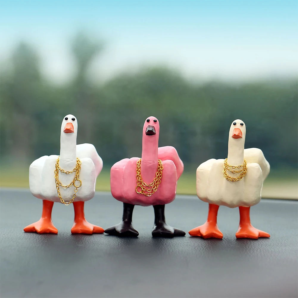 Middle Finger Duck Decorative Figurine Resin Tabletop Duck Ornament 7.5cm Funny Duck Statue for Home Garden Desk Decoration