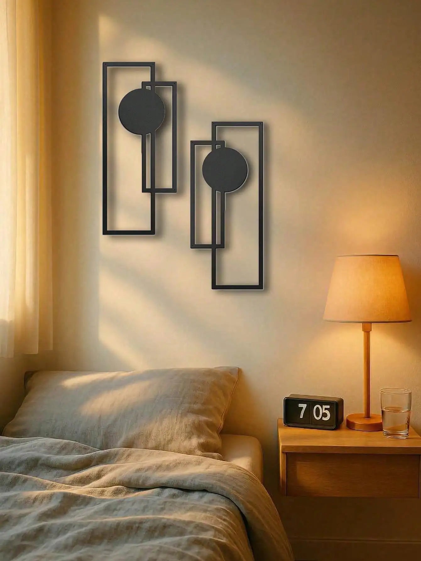 Minimalist Metal Wall Art – Geometric Rectangles & Circles: Modern Waterproof Home Decor, Gift & Halloween Accent
