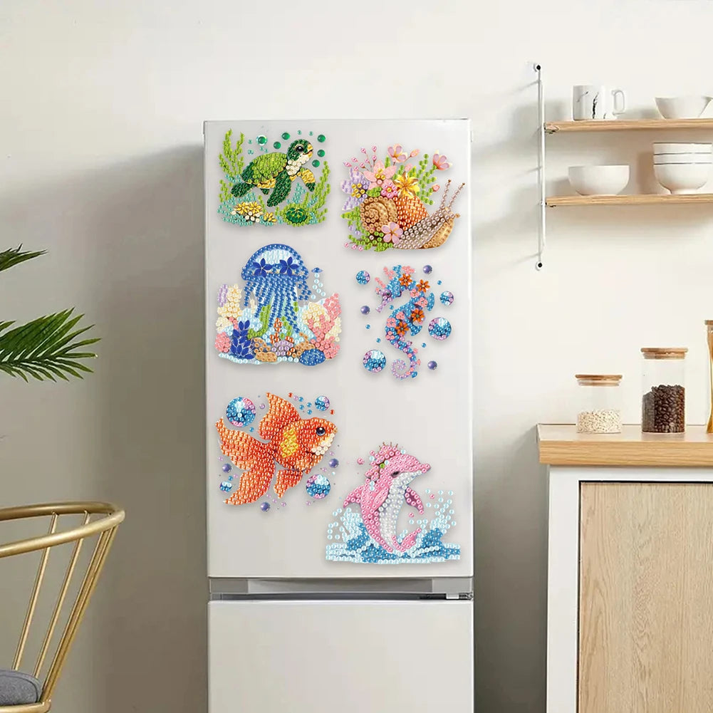 6Pcs Acrylic Beach Diamond Painting Refrigerator Magnet Diamond Painting Fridge Magnet DIY Fridge Stickers for Car Mailbox Decor