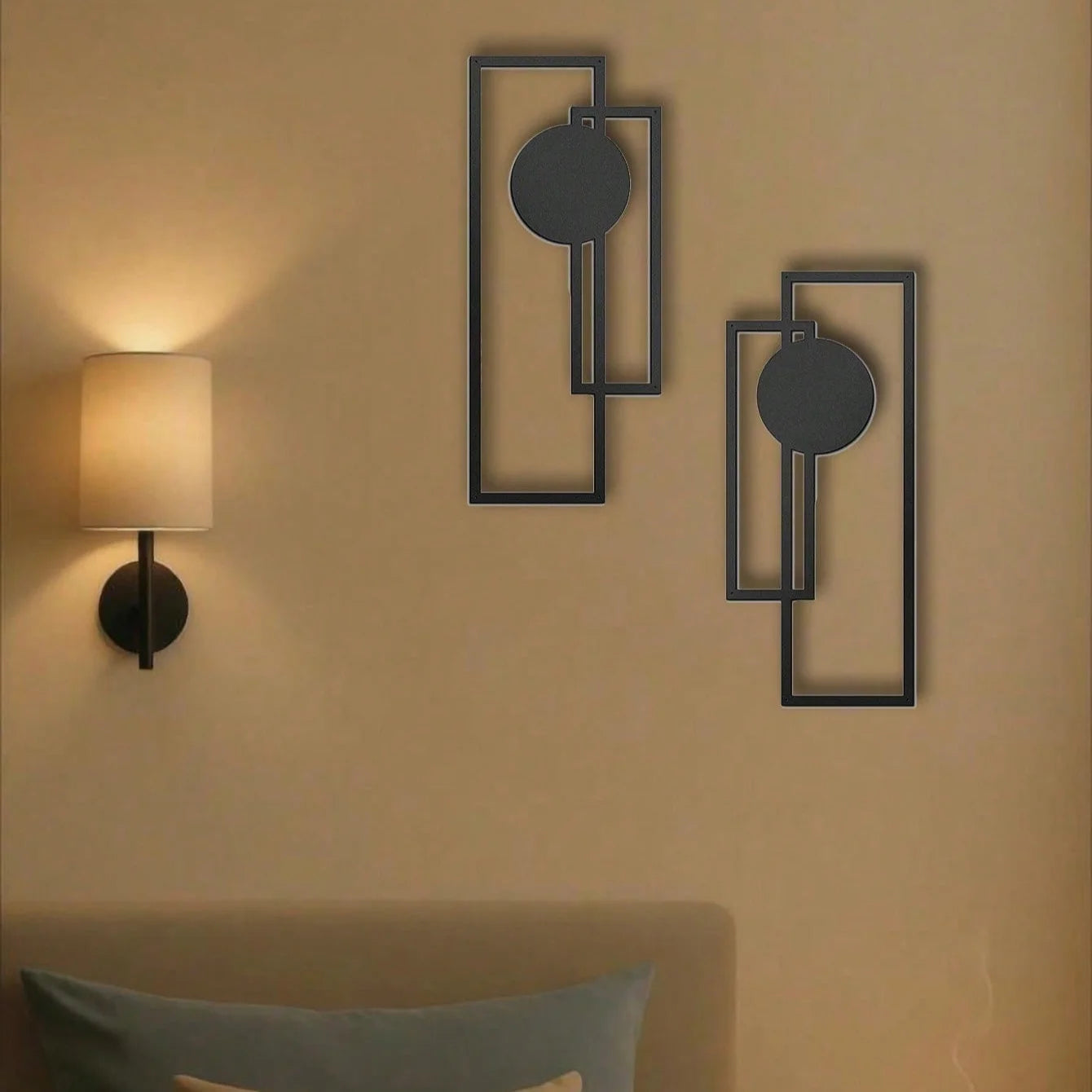 Sleek Metal Wall Sculpture - Geometric Rectangles & Solid Circle Designs, Modern Home Decor for Bedroom Living Room Bathroom