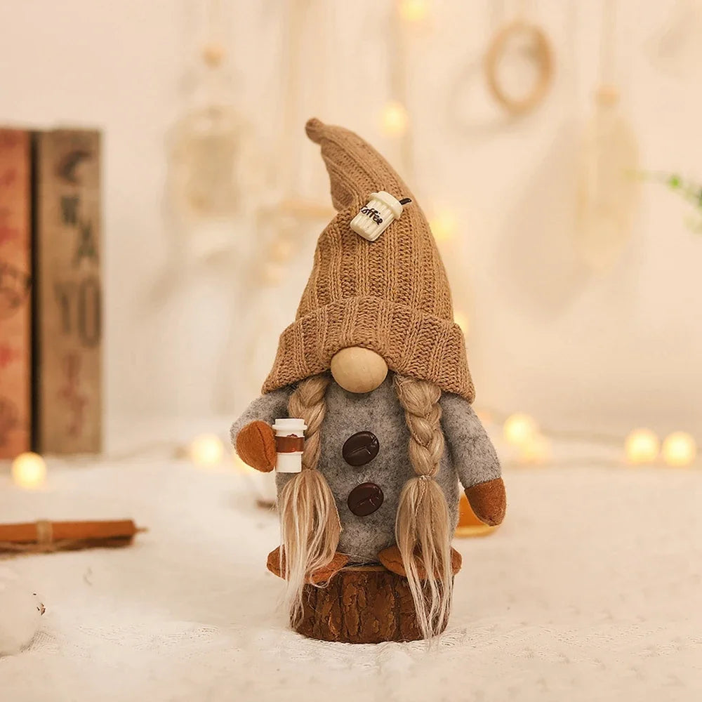 Coffee Gnome Doll New Year Christmas Plush Coffee Bar Decoration for Farmhouse Party Home Desktop Christmas Faceless Plush Dolls