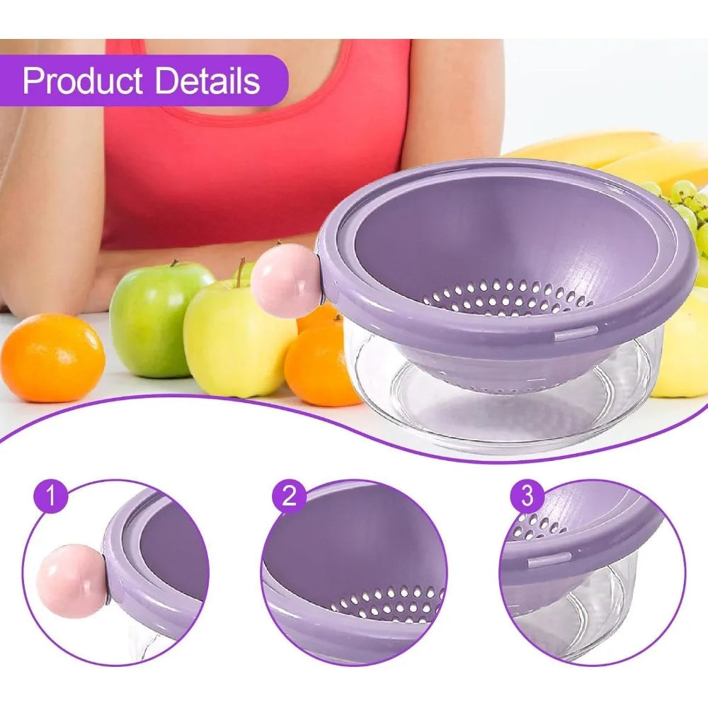 Kitchen Strainer Colander Bowl Drain Bowl Double Layer Home Multifunctional 2 in Colander Set for Food Mixing Salad, Violet 24x1