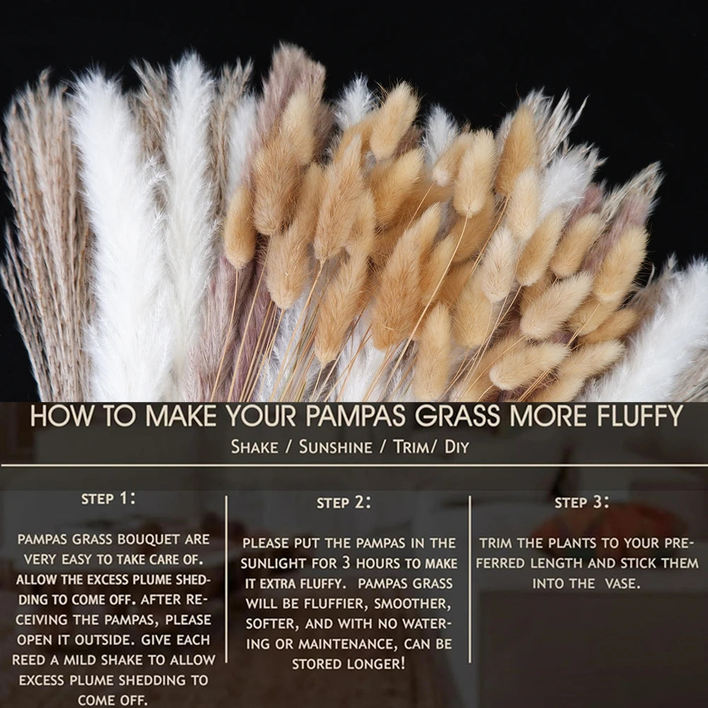 Dried Pampas Grass Decor 80-110 PCS Pampas Grass with Bunny Tails Dried Flowers Reed Grass Bouquet for Wedding Boho Flowers