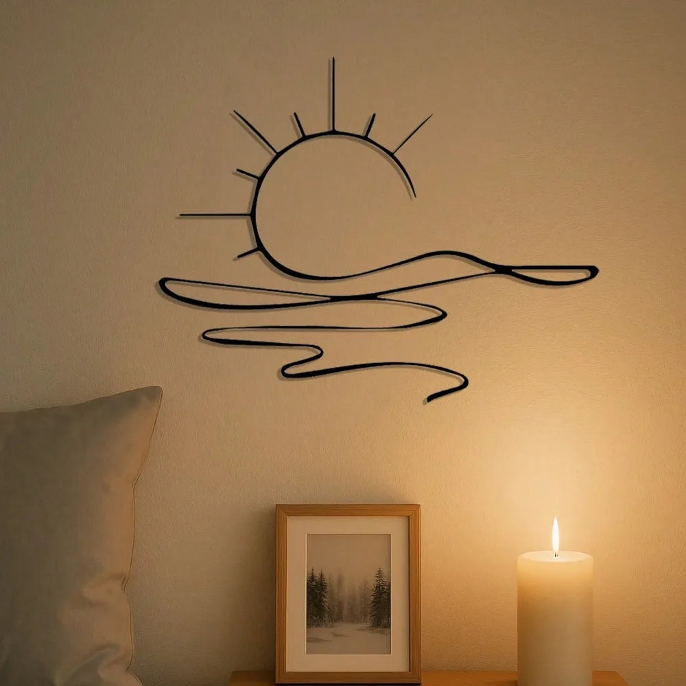 Minimalist Sunrise Metal Wall Art - Abstract Sun Line Wall Decor for Modern Home, Elegant Housewarming Gift Idea for Living Room