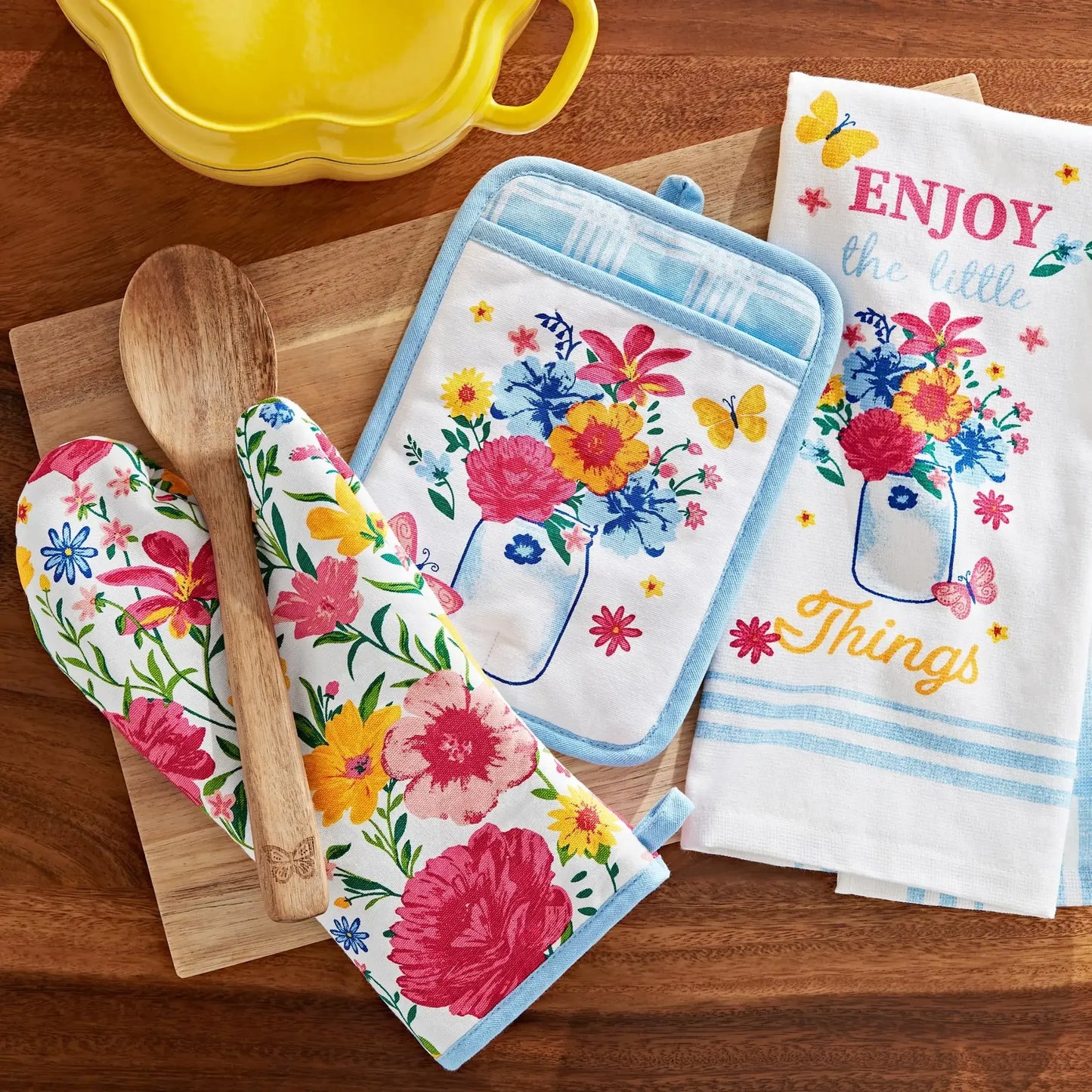 The Pioneer Woman Flowering Frontier Kitchen Towel, Oven Mitt & Pot Holder Set, Multicolor, 3 Pieces
