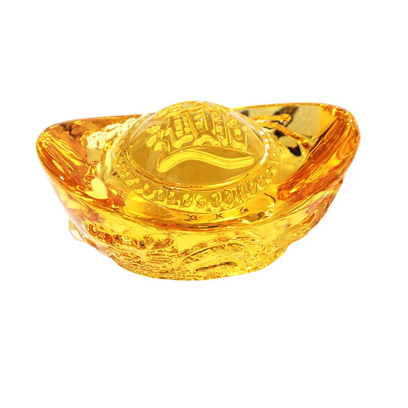 Chinese Style Citrine Ingot Gold Crystal Glass Colored Glaze Wealth Money Feng Shui Craft Figurines Home Decor