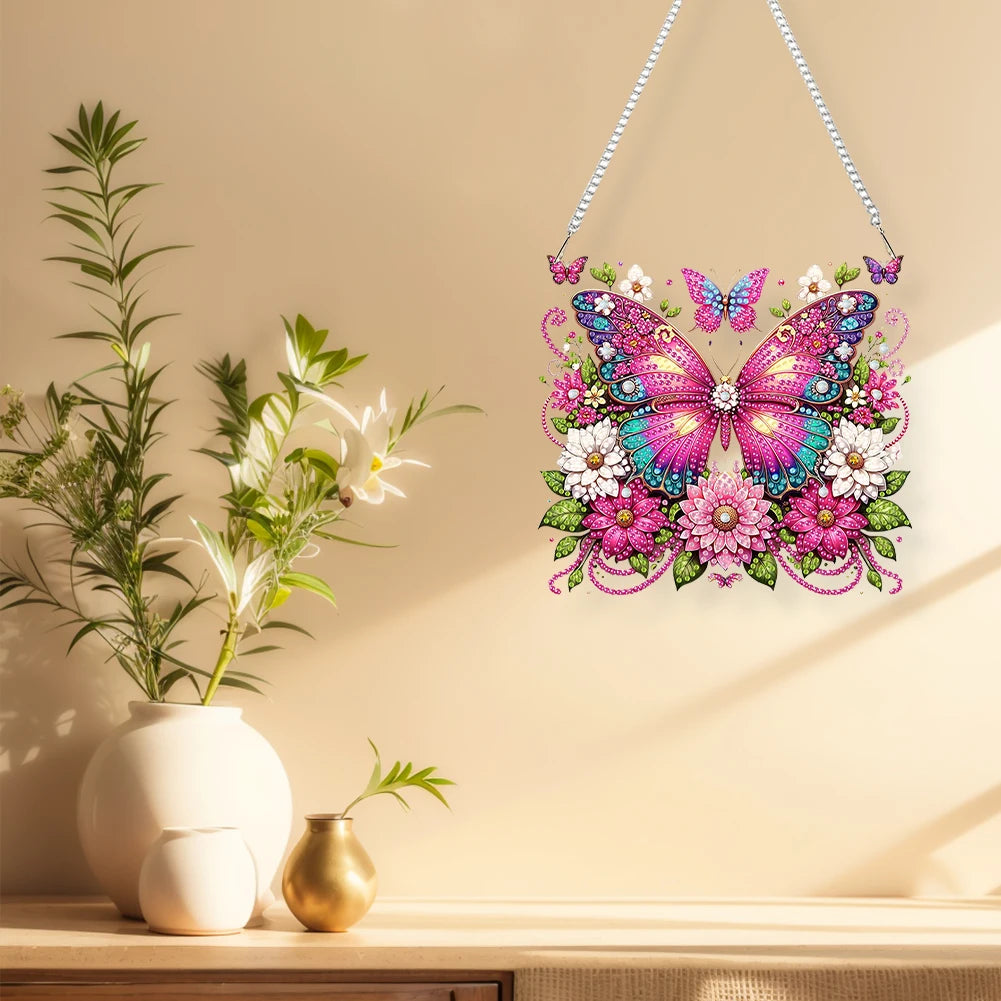 Acrylic 2D/Flat DIY Diamond Painting Set Hanging Diamond Art Kits Rhinestone Diamond Art Window Pendants Wall Door Decoration
