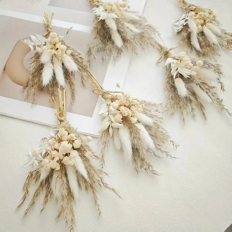 Mini Dried Flower Bouquet Set of 12 Boho Wedding Decor Boutonniere for Men Table Centerpieces Pampas Grass For Birthday Cake