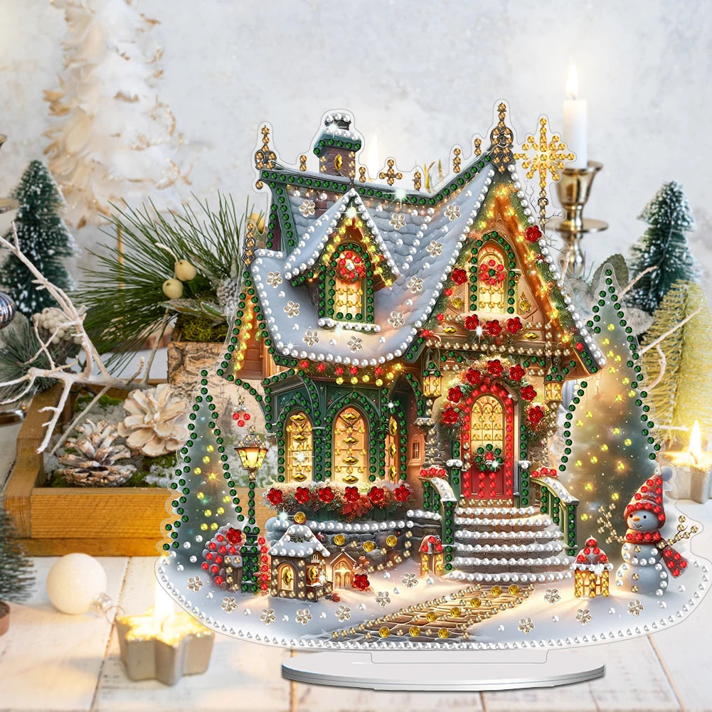 Acrylic Christmas House Diamond Painting Tabletop Ornaments Kit Table Top Diamond Painting Ornament Kits for Home Office Decor