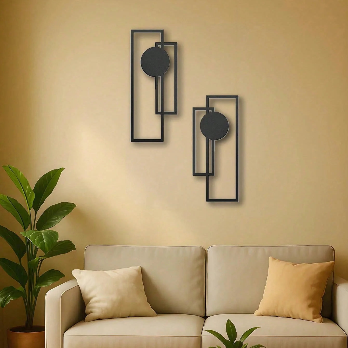 Sleek Metal Wall Sculpture - Geometric Rectangles & Solid Circle Designs, Modern Home Decor for Bedroom Living Room Bathroom