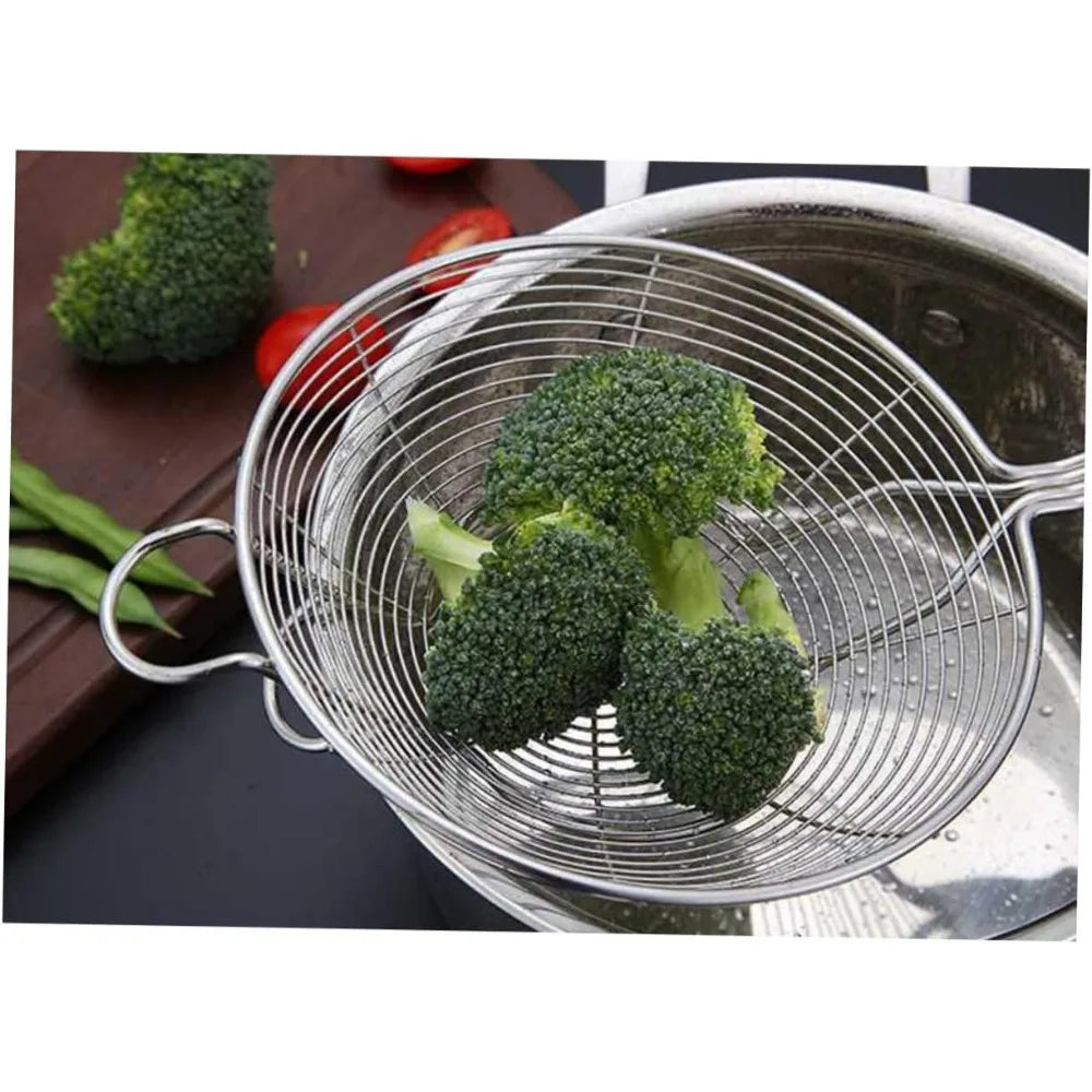Stainless Steel Wire Mesh Colander Long Handle Kitchen Food Strainer for Cooking 18cm Skimmer Spoon for Noodles Vegetables